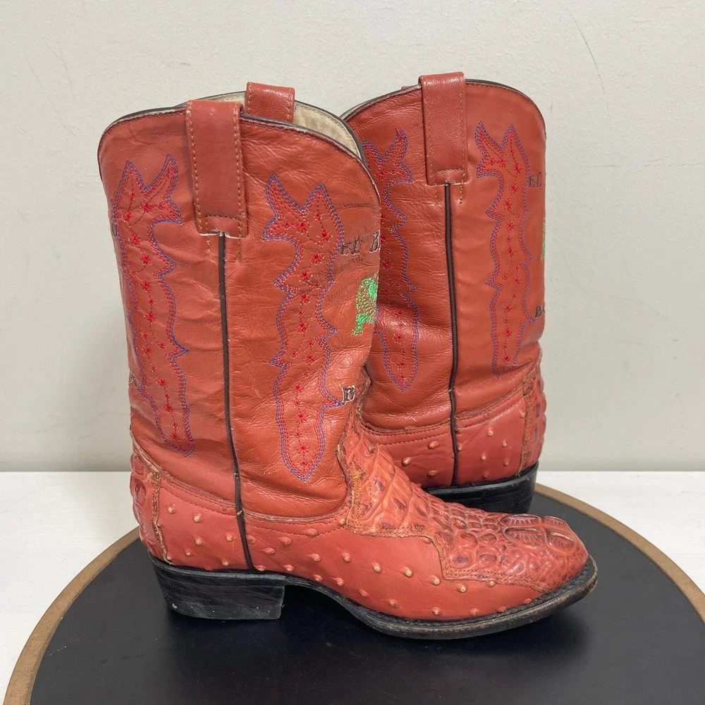 El Ballo Boots Men 7 Crocodile & Leather Western Cowboy Boots Embroidered Exotic